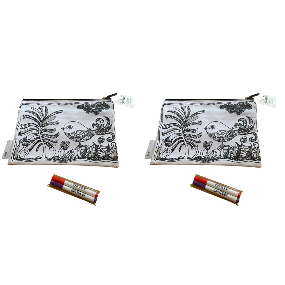 Scribbla Colouring-in Kids/Children School Pencil Case & Fabric Pen Set Bird (2 Pack)