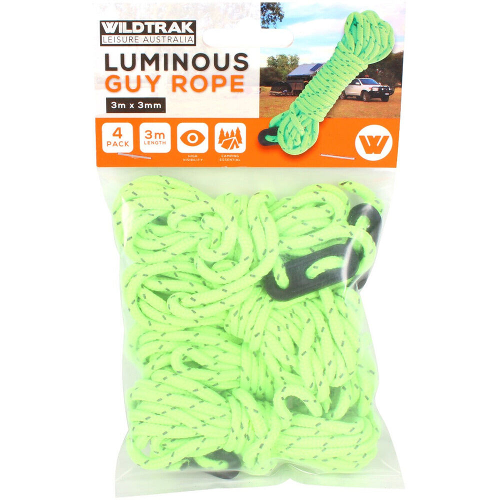 Wildtrak Glow In The Dark Camping Tent Guy Ropes Cordage Tracer 3m (4 Pieces)