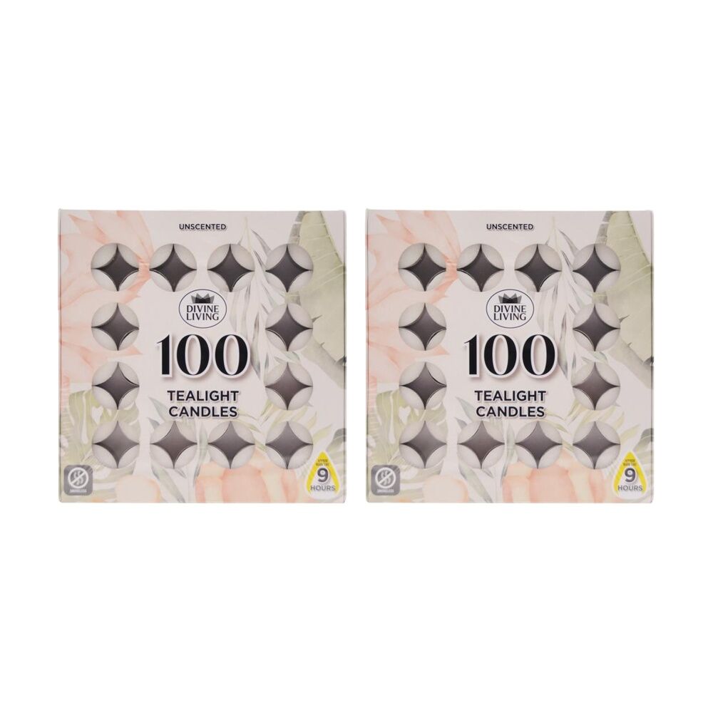 Divine Living 100pc Divine Living Unscented Tealights Candles 9 Hours Burn Time 18.8x18.8cm (2 Pack)