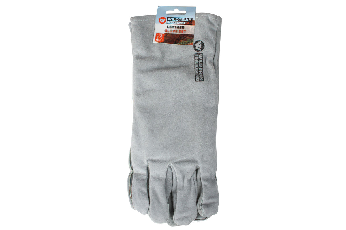 Wildtrak 2pc Wildtrak One Size Cotton/Leather Hand Glove Set Camping Protection Grey (2 Pack) — image 4