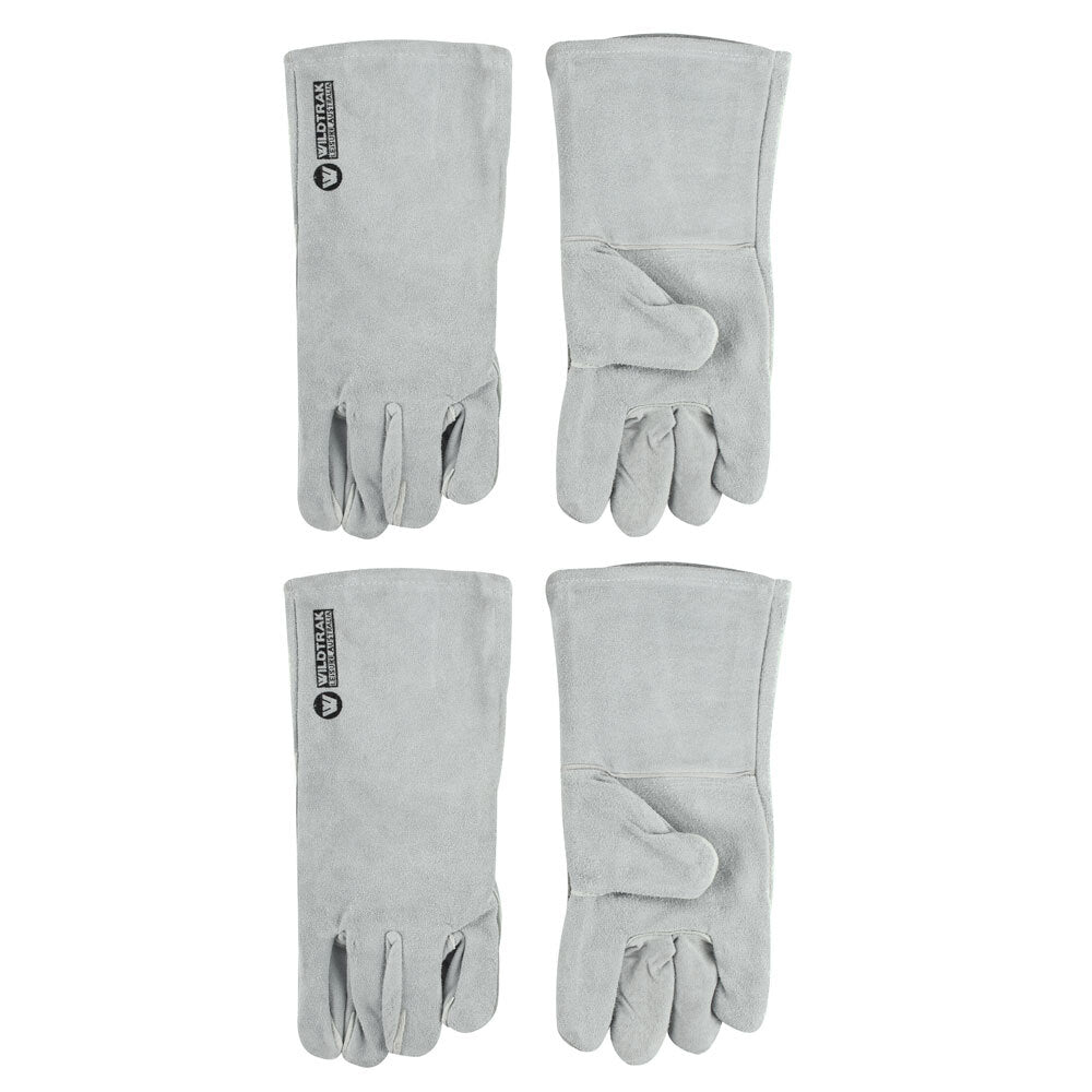 Wildtrak 2pc Wildtrak One Size Cotton/Leather Hand Glove Set Camping Protection Grey (2 Pack)