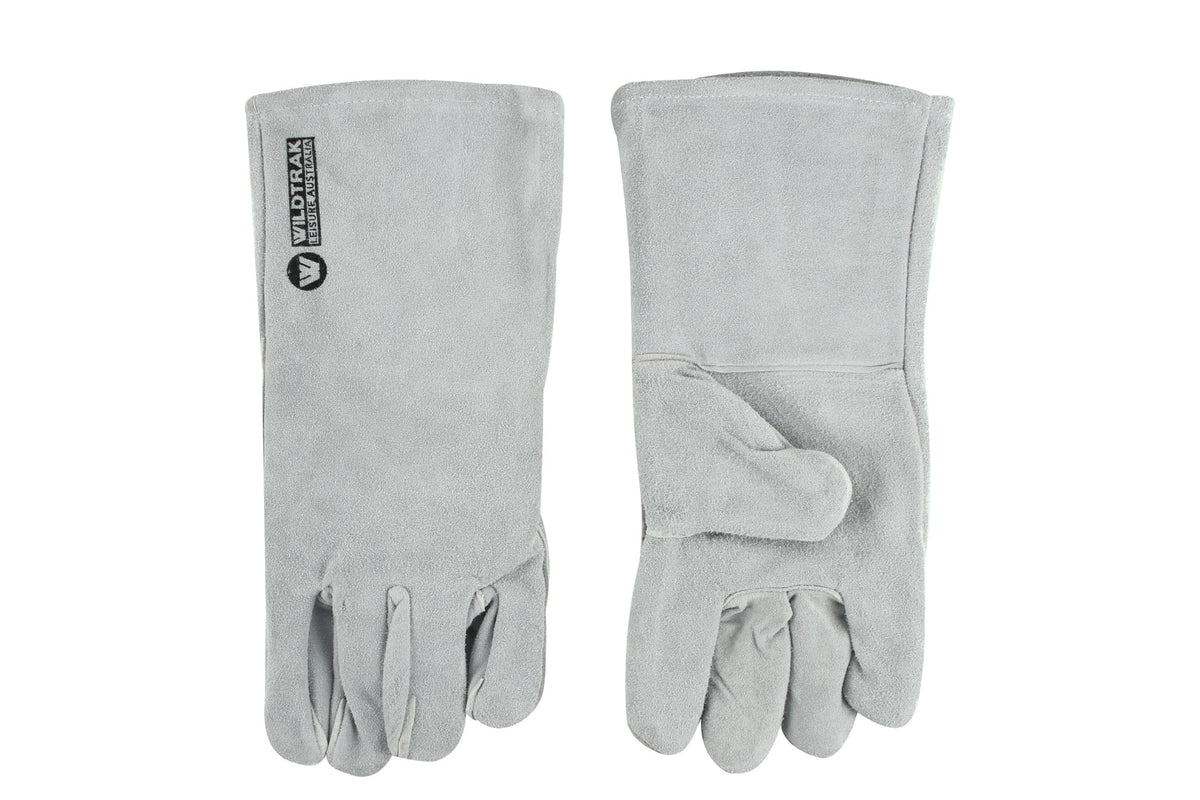 Wildtrak One Size Cotton/Leather Hand Glove Set Camping Protection Grey (2 Pieces)