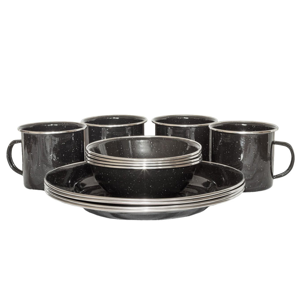 Wildtrak Premium Enamel Outdoor Camping Dinner Set Mug/Bowl/Plate Black (12 Pieces)