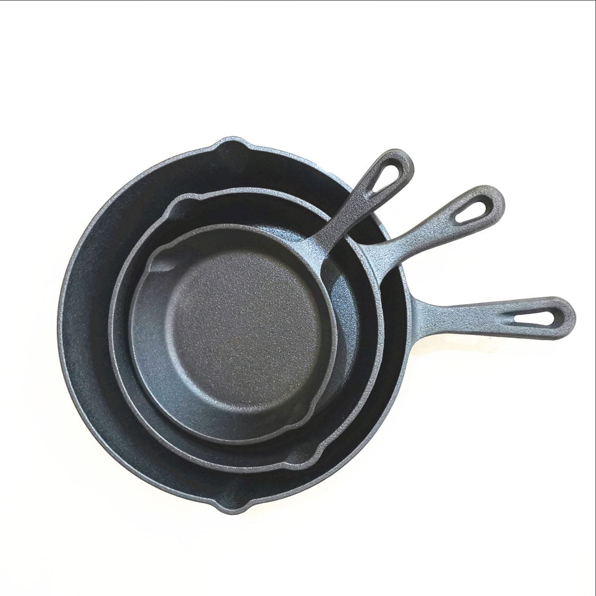 Wildtrak 15/20/25cm Cast Iron Frying Pan Set Camping Cookware Frypan Black (3 Pieces)