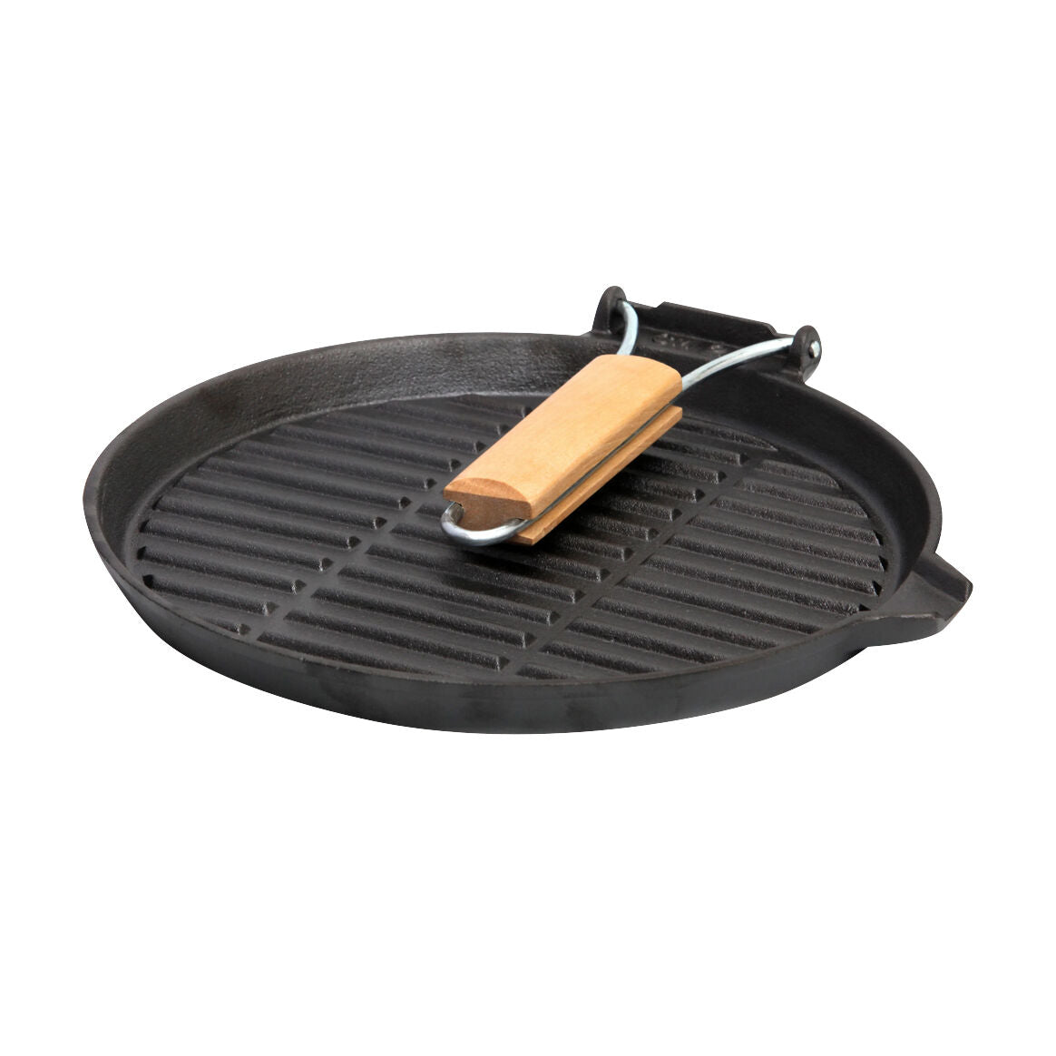 Wildtrak Round 24cm Grill Pan w/ Wood Handle/Pour Spout Camping Cookware Black — image 2