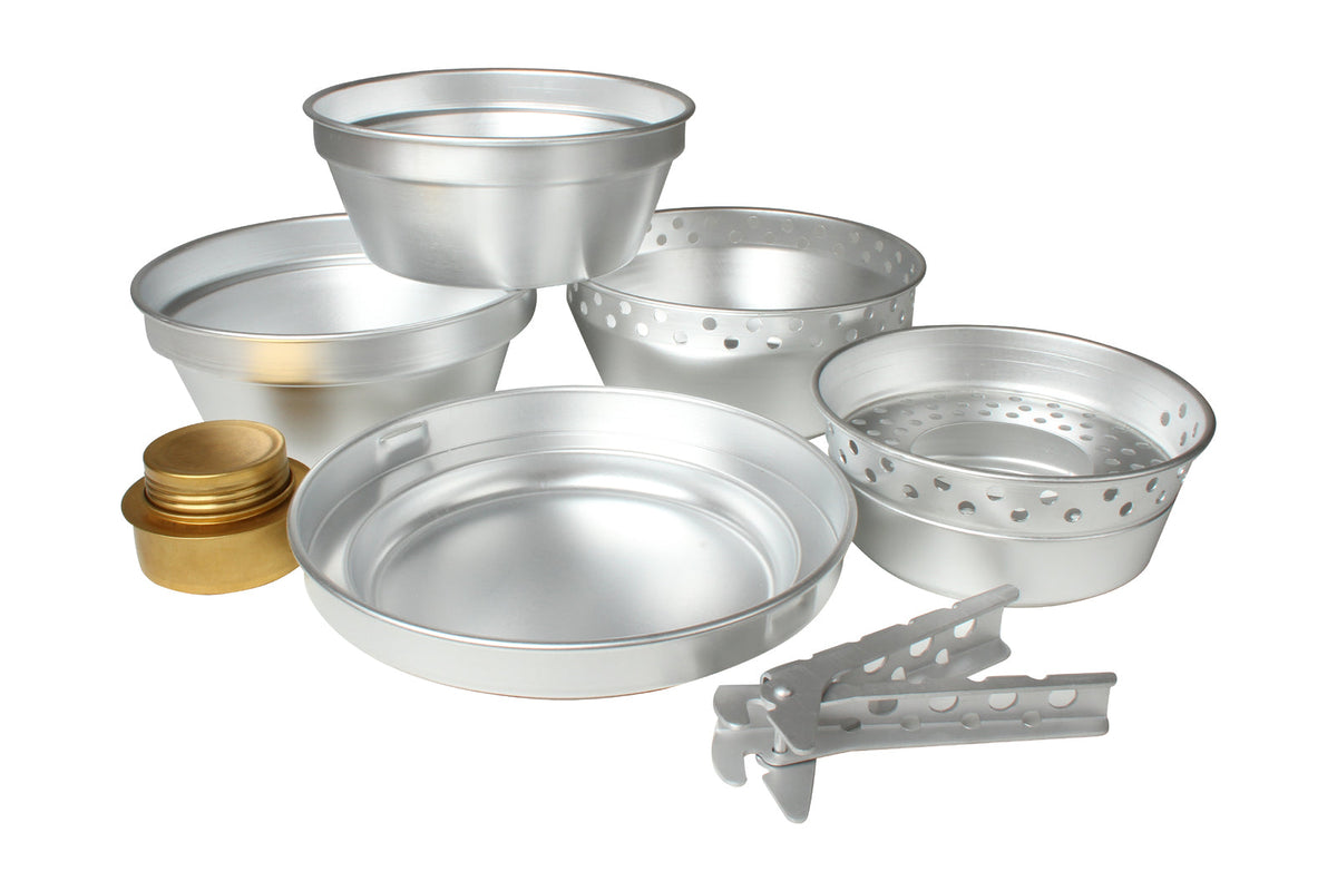 Wildtrak Aluminium Camping Cookware Set Pot/Pan w/ Alcohol Burner Silver (8 Pieces)