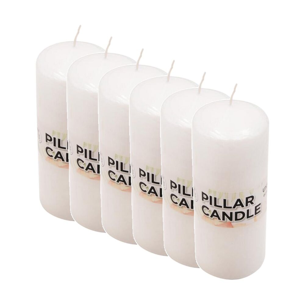 Divine Living Wax Pillar Church Decorative Candle 6x15cm White (6 Pack)
