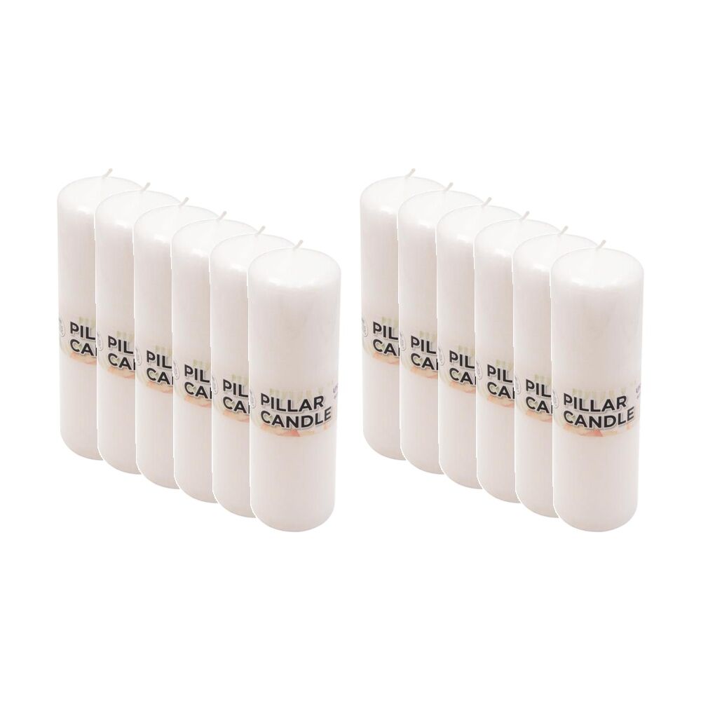 Divine Living Wax Pillar Church Decorative Candle 6x20cm White (12 Pack)