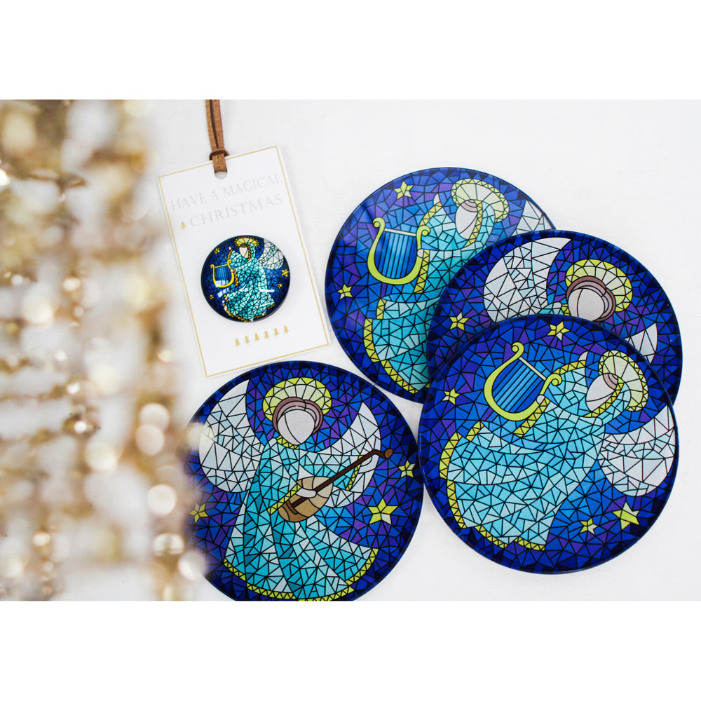 LVD Tempered Glass Xmas Angels Coasters Kitchen/Bar Decor 10x10cm Blue (4 Pieces) — image 2