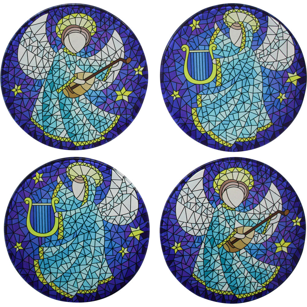 LVD Tempered Glass Xmas Angels Coasters Kitchen/Bar Decor 10x10cm Blue (4 Pieces)