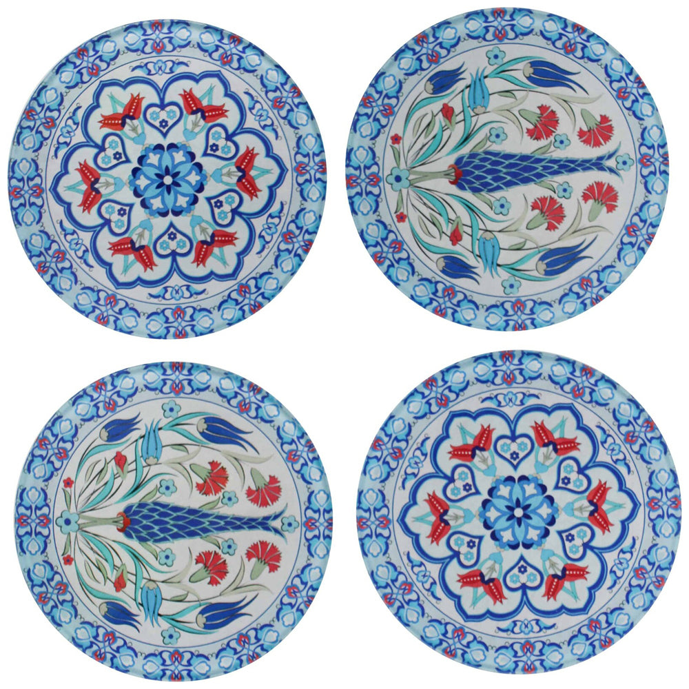LVD Glass Coaster Turkish Delight Mat/Pad Home/Kitchen Decor 9cm Round (4 Pieces)