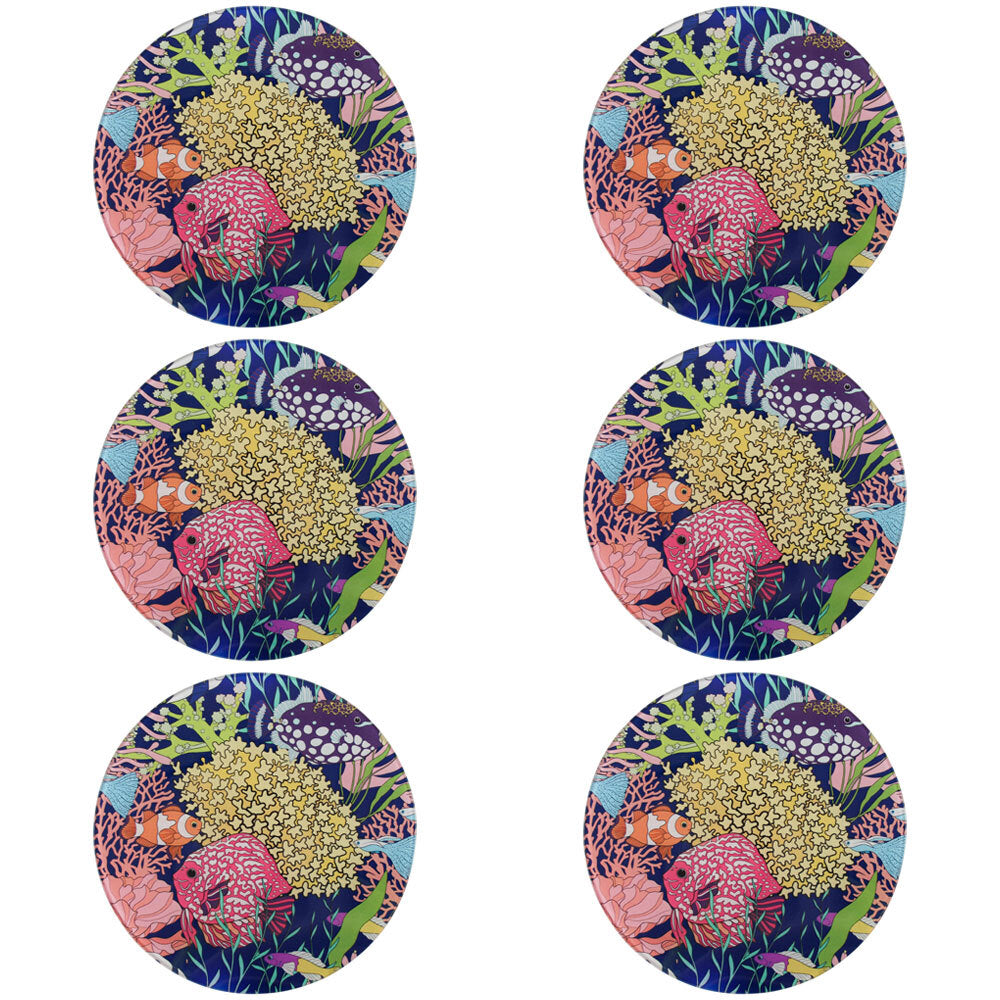 LVD Reef Glass Trivet Pot Mat Kitchen Dining Table Protector Pad Round 21cm (6 Pack)