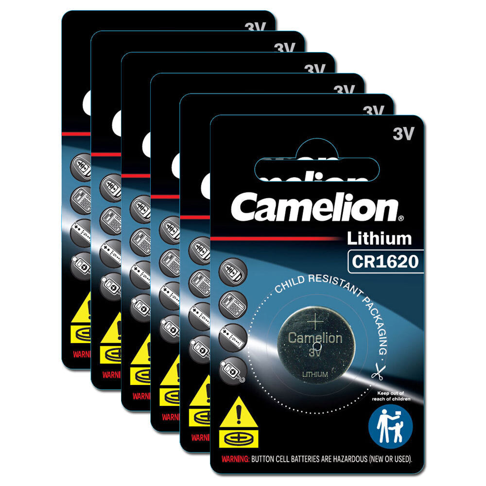 Camelion Lithium 1620 Button Cell 3V Batteries For Calculator/Watch/Car Keys (6 Pack)