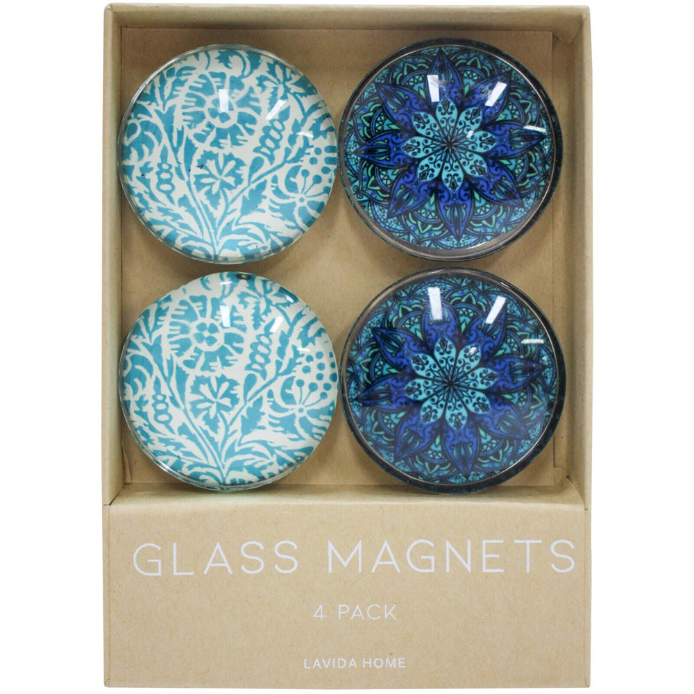 LVD Mandala Large Glass 13.5cm Fridge Magnet/Magnetic Decorative Round Set (4 Pieces)