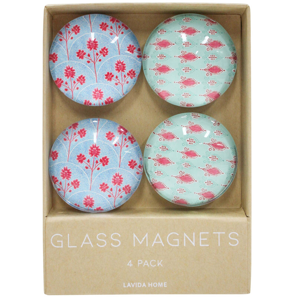 LVD Ornamental Large Glass 13.5cm Fridge Magnet/Magnetic Decor Round Set (4 Pieces)