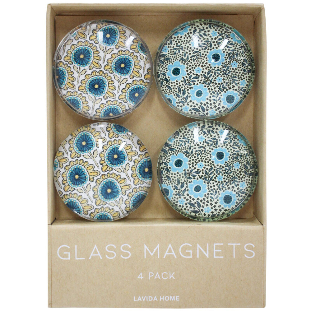 LVD Calico Large Glass 13.5cm Fridge Magnet/Magnetic Decorative Round Set (4 Pieces)