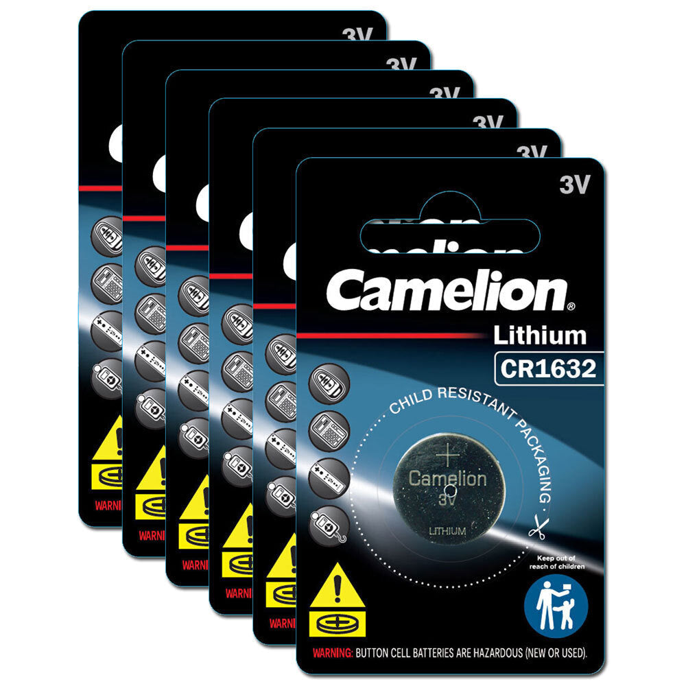 Camelion Lithium 1632 Button Cell 3V Batteries For Calculator/Watch/Car Keys (6 Pack)