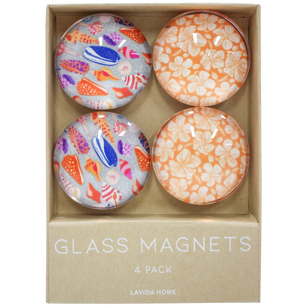 LVD Miami Large Glass 13.5cm Fridge Magnet/Magnetic Decorative Round Set (4 Pieces)