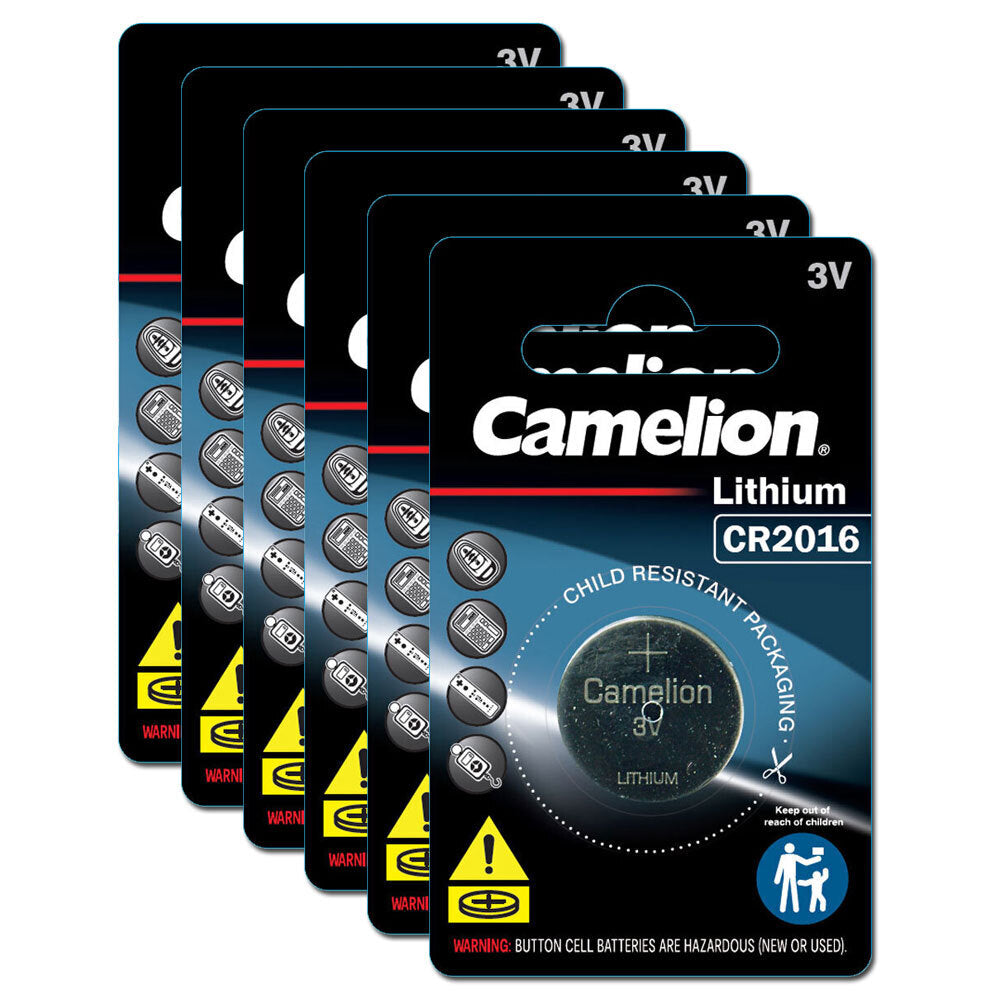 Camelion Lithium 2016 Button Cell 3V Batteries For Calculator/Watch/Car Keys (6 Pack)