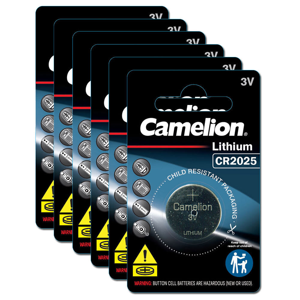 Camelion Lithium 2025 Button Cell 3V Batteries For Calculator/Watch/Car Keys (6 Pack)