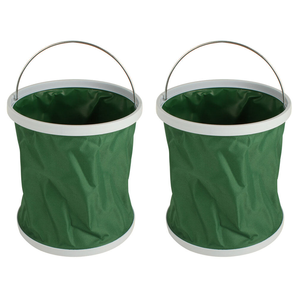 Wildtrak Camping Collapsible Round 11L Bucket Storage w/ Carry Handle Green (2 Pack)