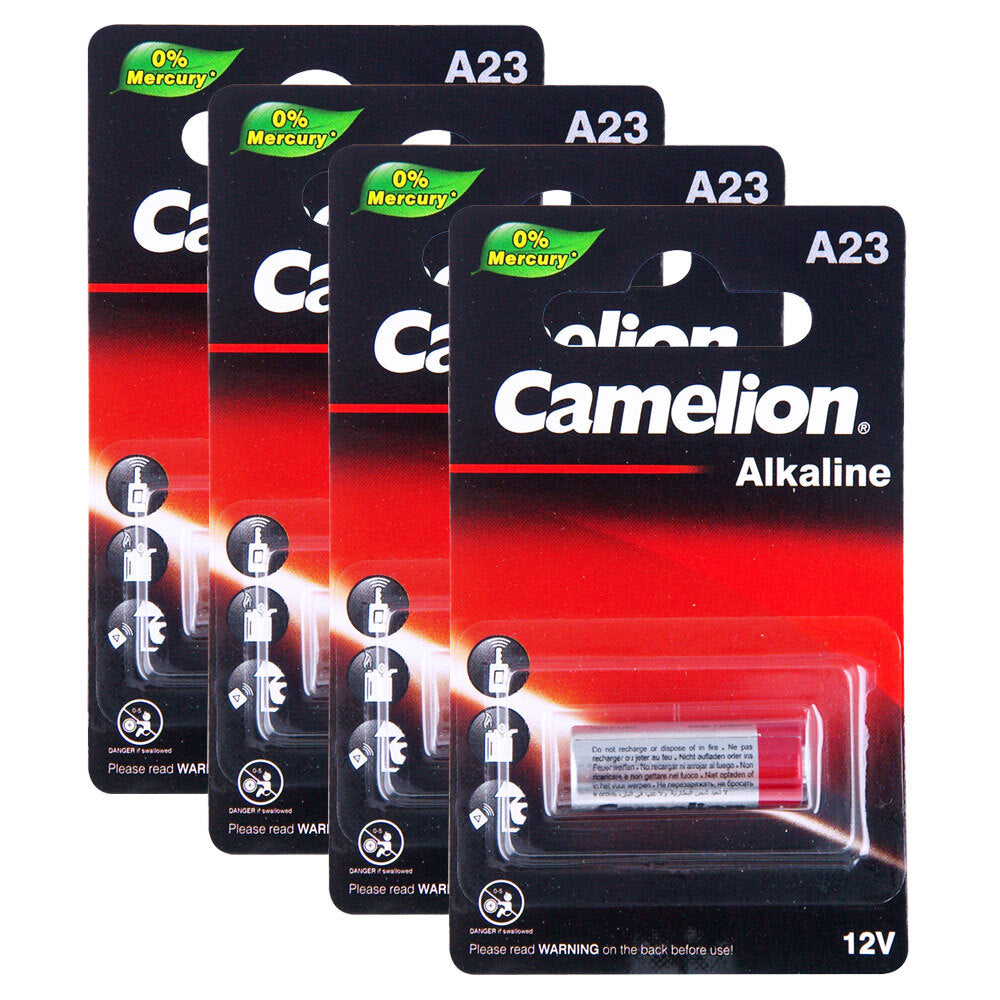 Camelion Alkaline Battery 12V 23A Cylindrical Power f/Garage Car Remote Alarm (4 Pack)