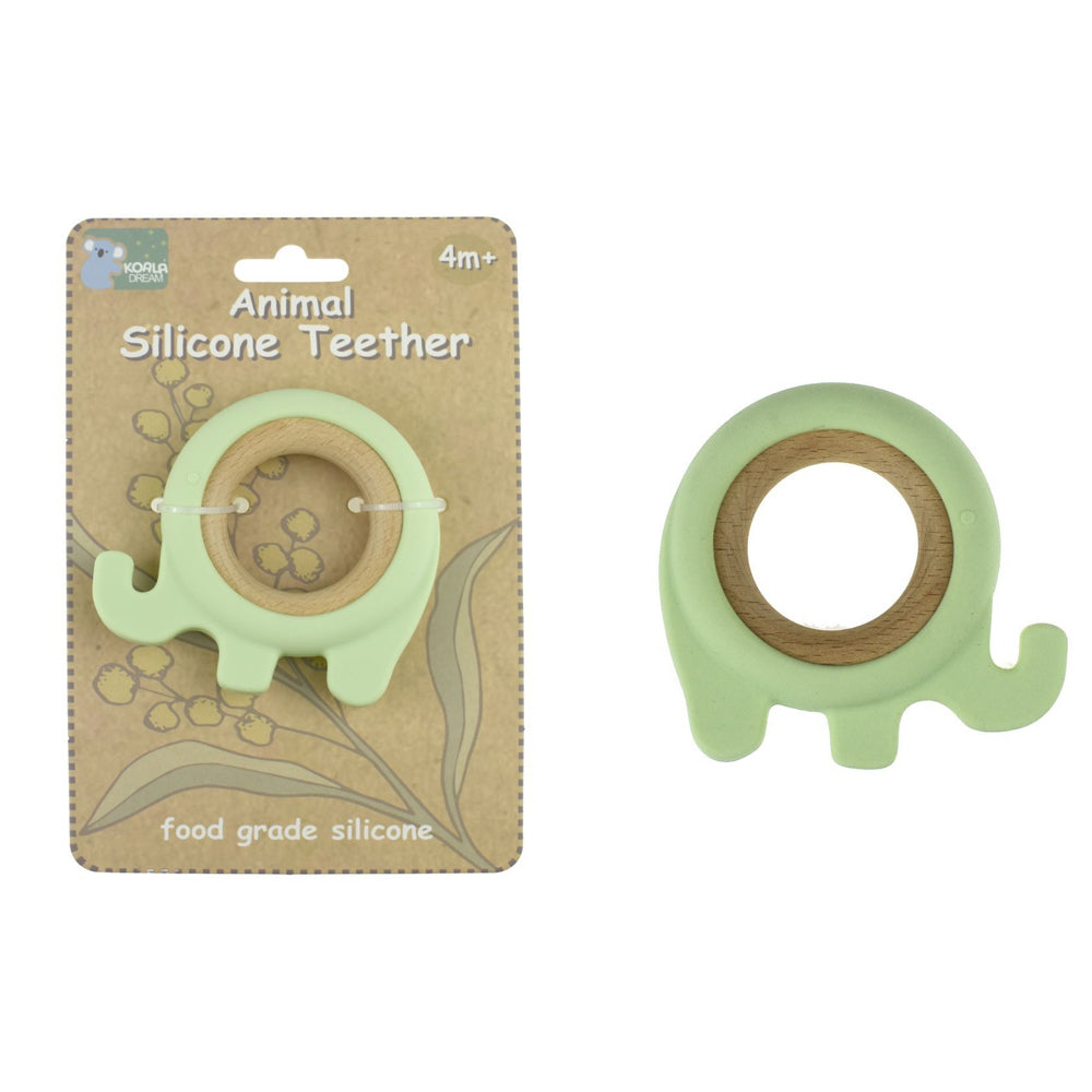 Koala Dream Silicone/Wooden Elephant Baby/Toddler Chew Teether Toy Green 4m+ — image 2