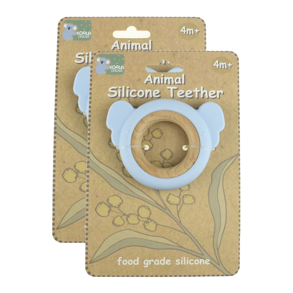 Koala Dream Silicone/Wooden Koala Baby/Toddler Chew Teether Toy Blue 4m+ (2 Pack)