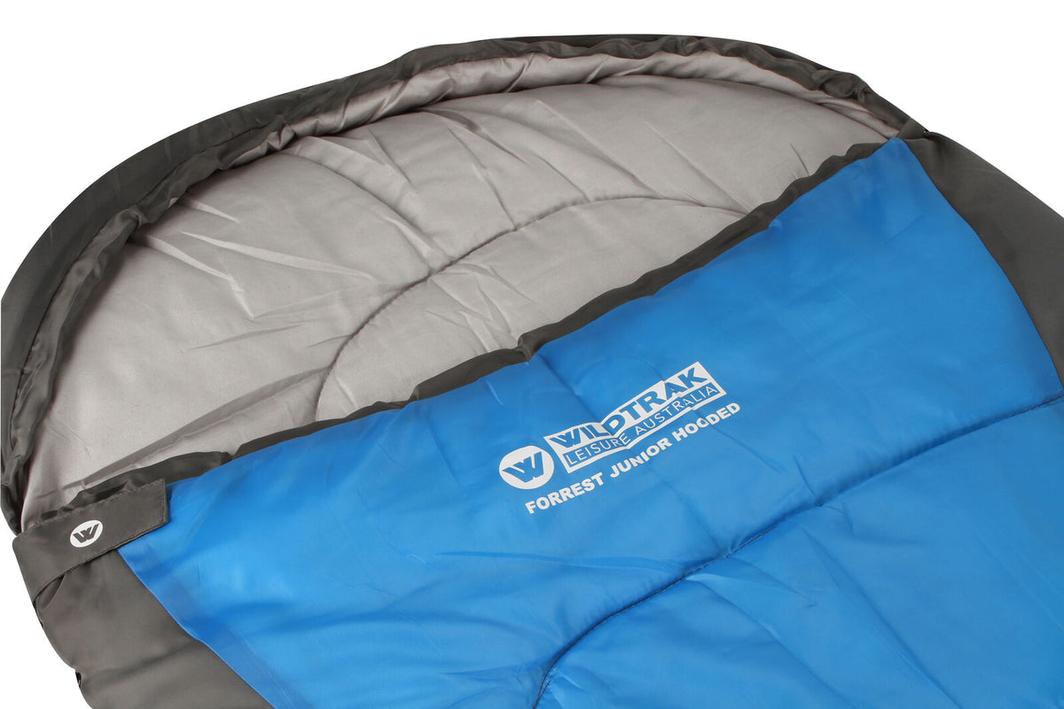 Wildtrak Forrest Junior 205x65cm Hooded Sleeping Bag Thermal Camping Blue/Grey — image 2