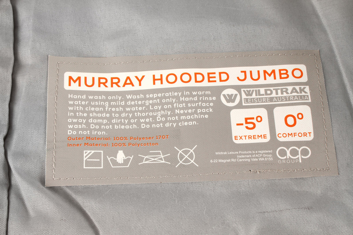 Wildtrak Murray 230x80cm Hooded Jumbo Sleeping Bag Camping/Hiking Sleeper Grey — image 3