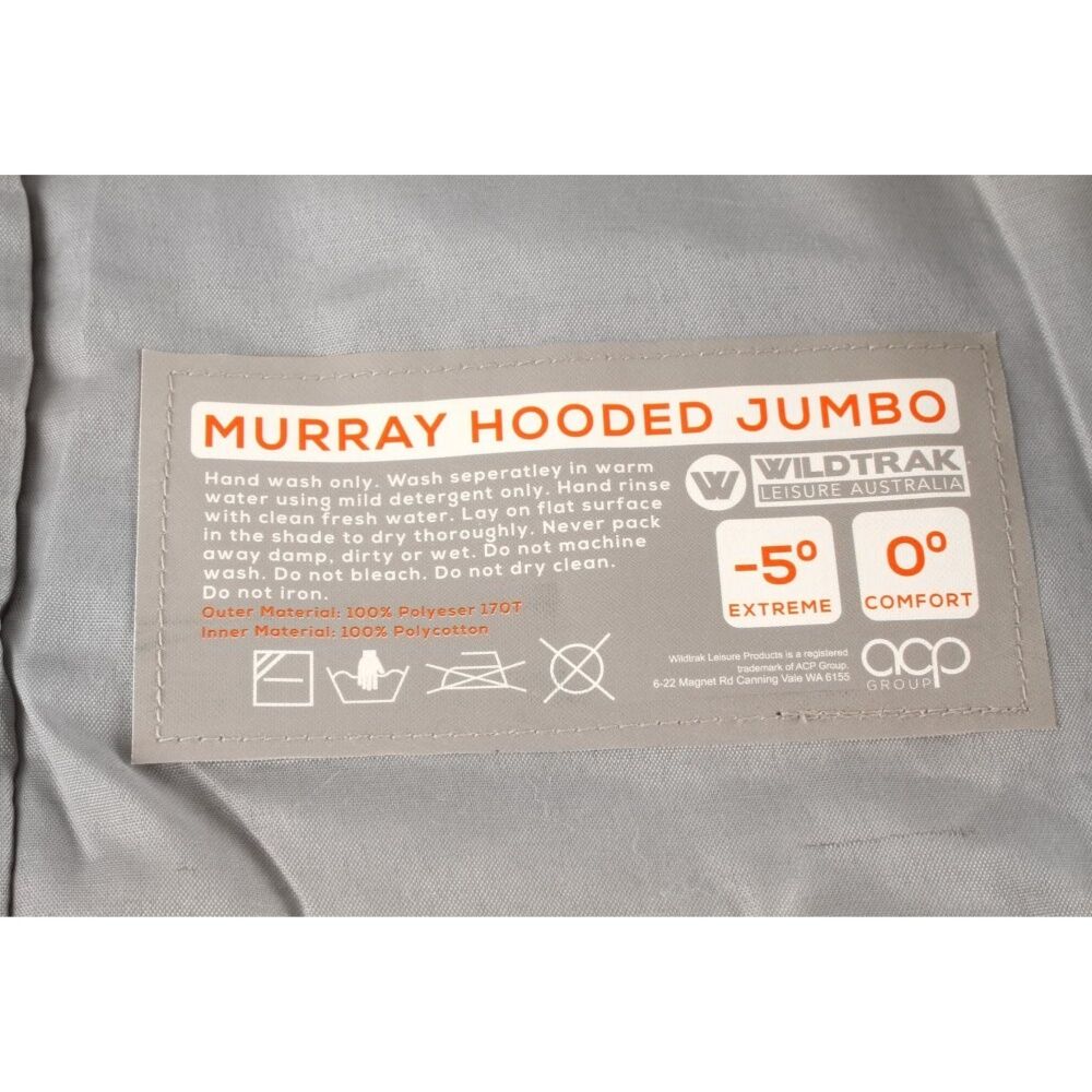 Wildtrak Murray 230x80cm Hooded Jumbo Sleeping Bag Camping/Hiking Sleeper Grey — image 8