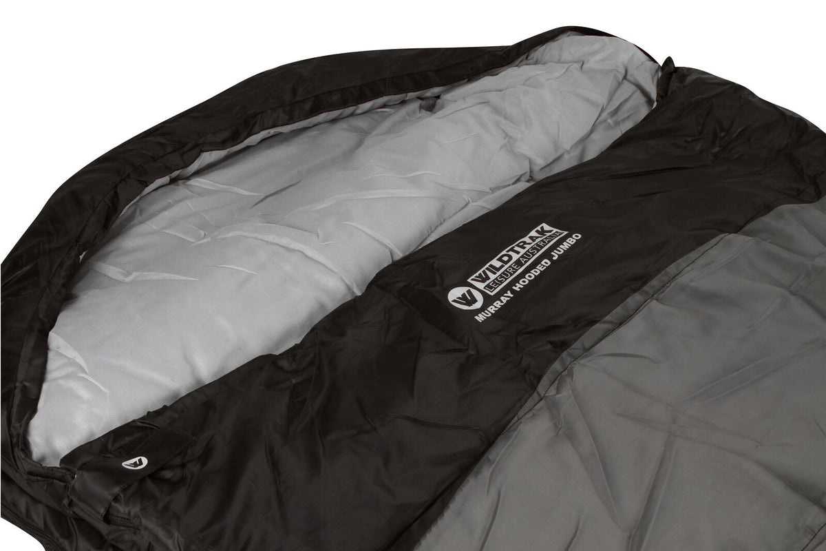 Wildtrak Murray 230x80cm Hooded Jumbo Sleeping Bag Camping/Hiking Sleeper Grey — image 2