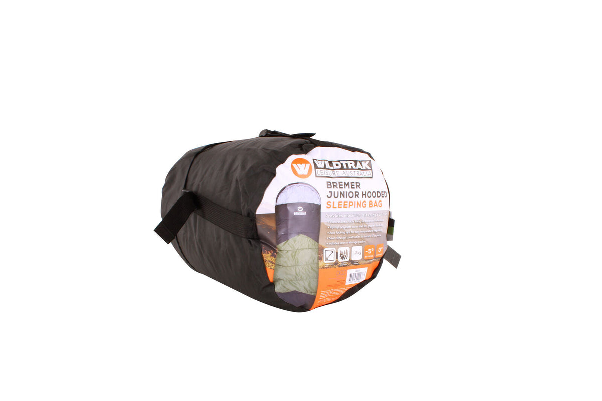 Wildtrak Bremer 170x65cm Junior Hooded Sleeping Bag Outdoor Camping Green/Black — image 2