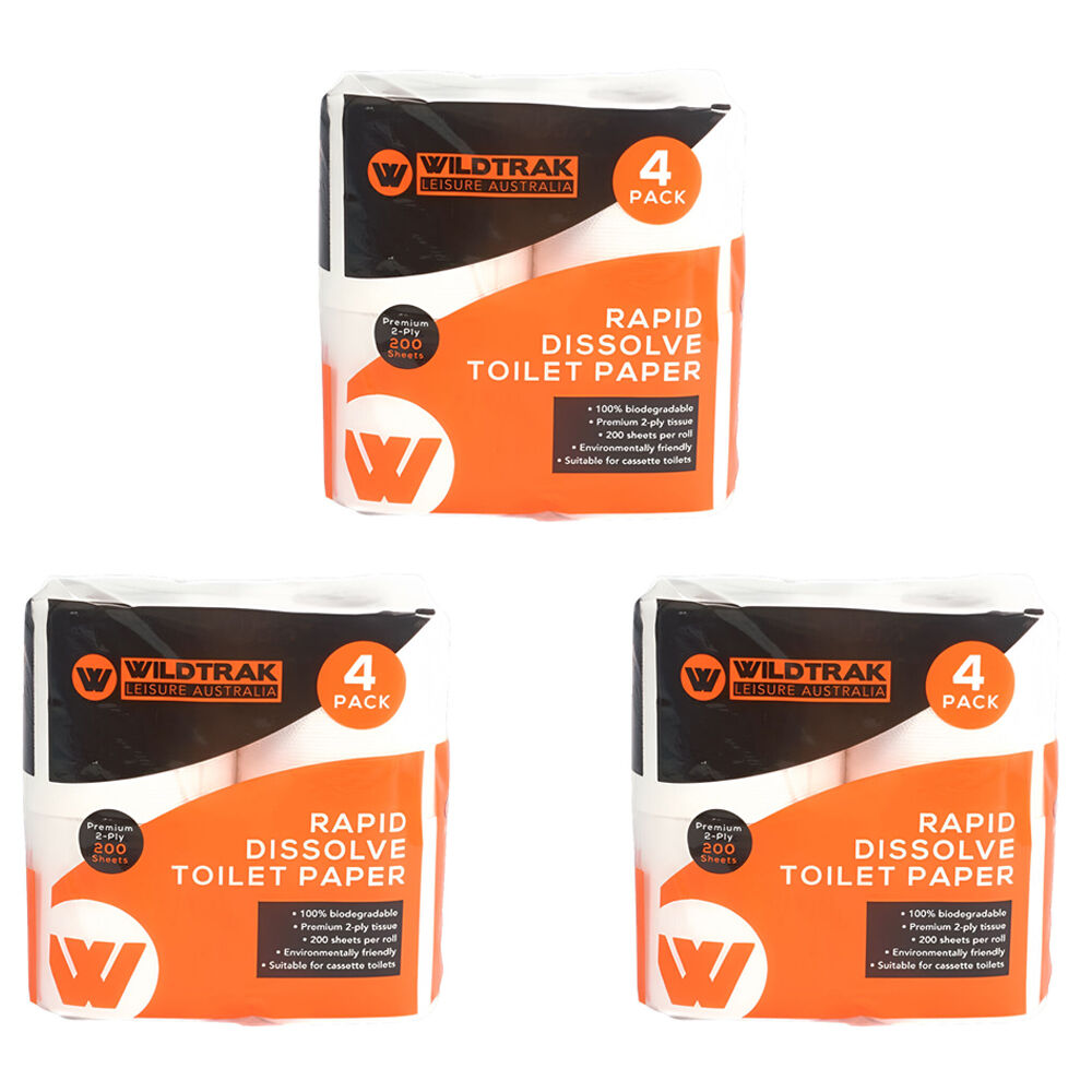 Wildtrak 4pc Wildtrak Rapid Dissolve Camping Toilet Paper Tissue Roll 2ply (3 Pack)