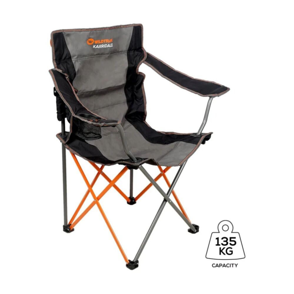 Wildtrak Karridale Outdoor Camp Chair 88cm Steel Frame w/ Mesh Cup Holder Black — image 2