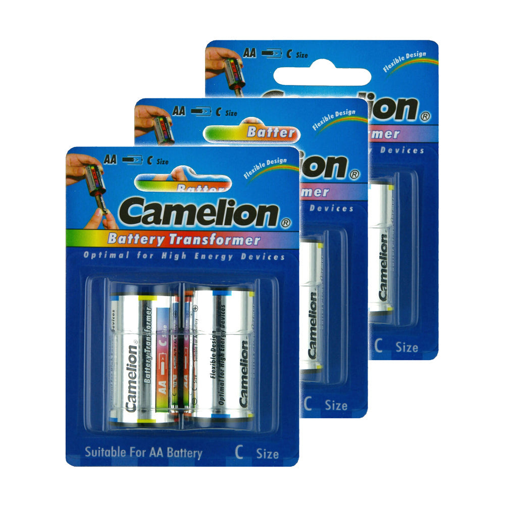Camelion C Size Adaptor/Battery Transformer Optimal Adapter for AA Batteries (3 Pack)