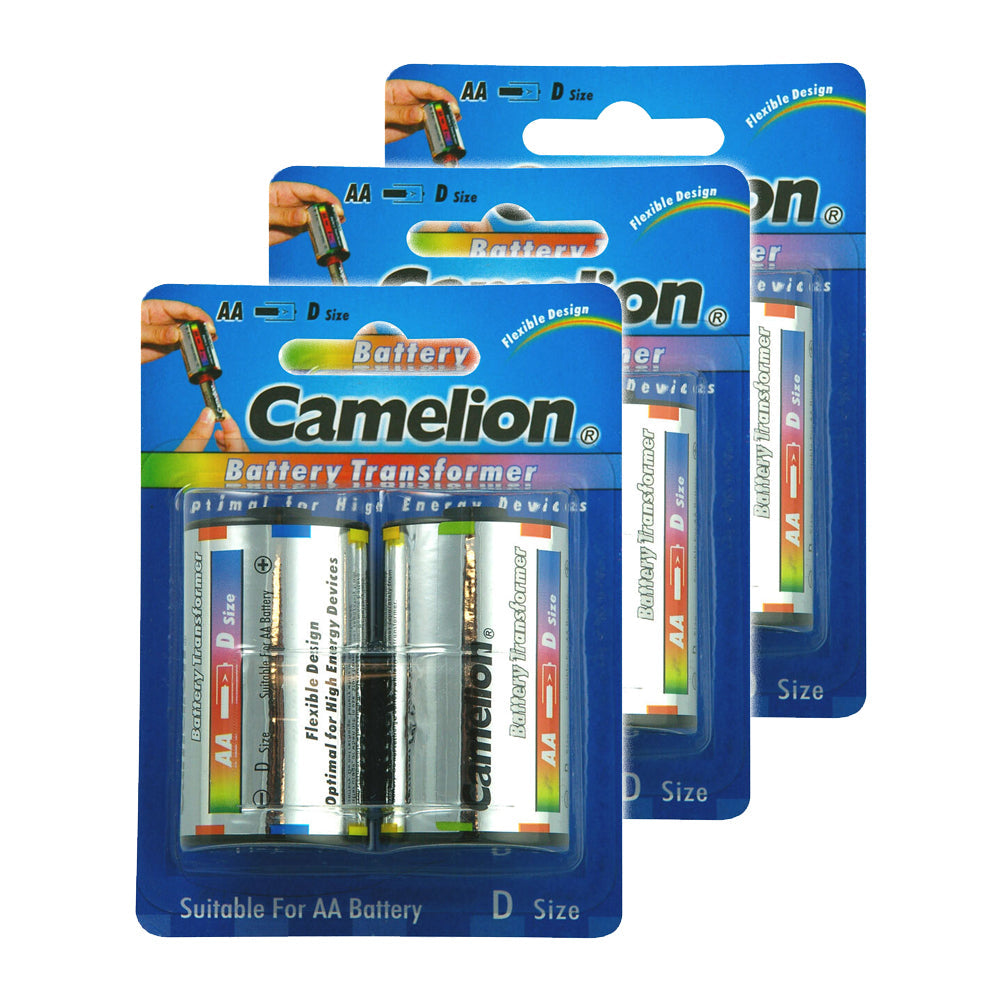 Camelion D Size Adaptor/Battery Transformer Optimal Adapter for AA Batteries (3 Pack)
