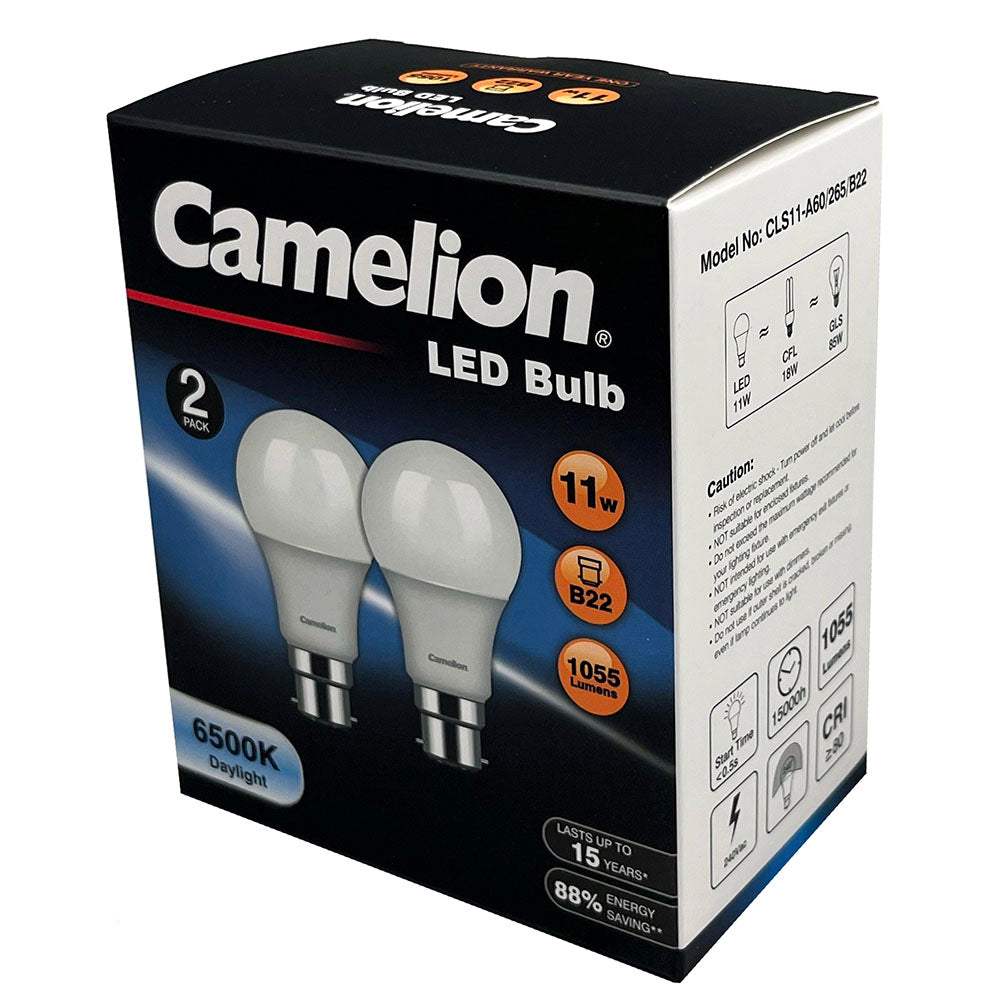 Camelion Led Light Globe 11W 240V Bayonet Daylight 6500K (2 Pieces)
