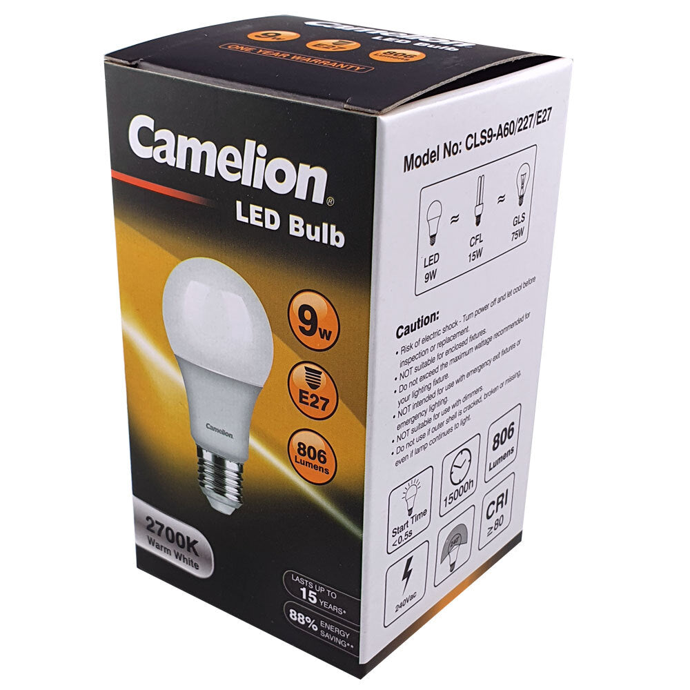 Camelion LED Light Bulb E27 9W 240V 2700K Edison 806 Lumen Globe Warm White — image 2