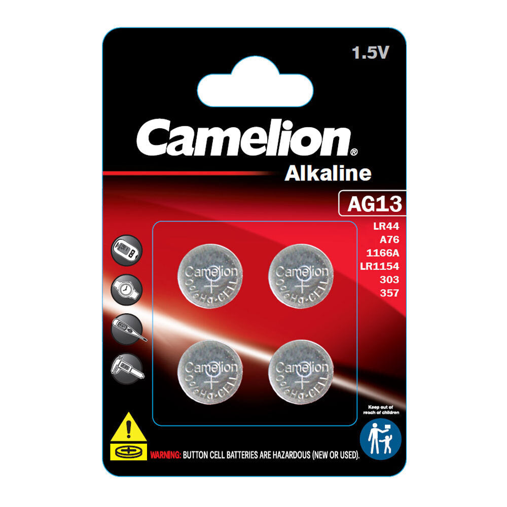 Camelion Alkaline LR44/AG13 Button Cell Batteries For Calculator/Car Keys (4 Pieces)