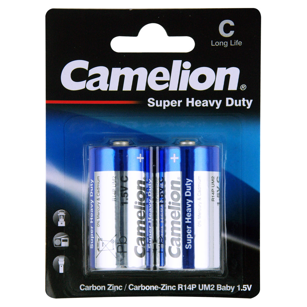 Camelion Super Heavy Duty C R14P 1.5V Battery Carbon Zinc Power Batteries (2 Pieces)
