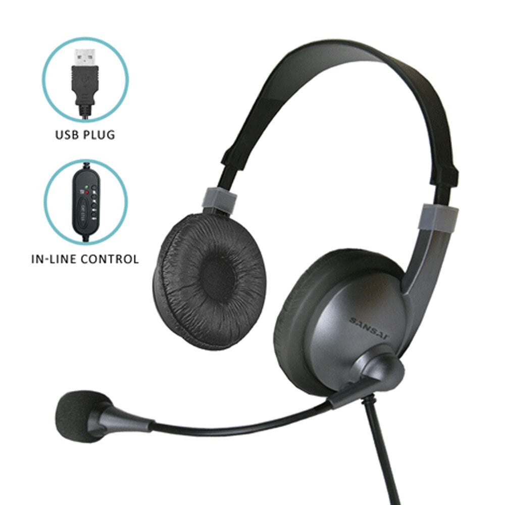 Sansai 1.8m Corded USB-A On Ear Wired Headset w/Microphone In-Line Control Black — image 4