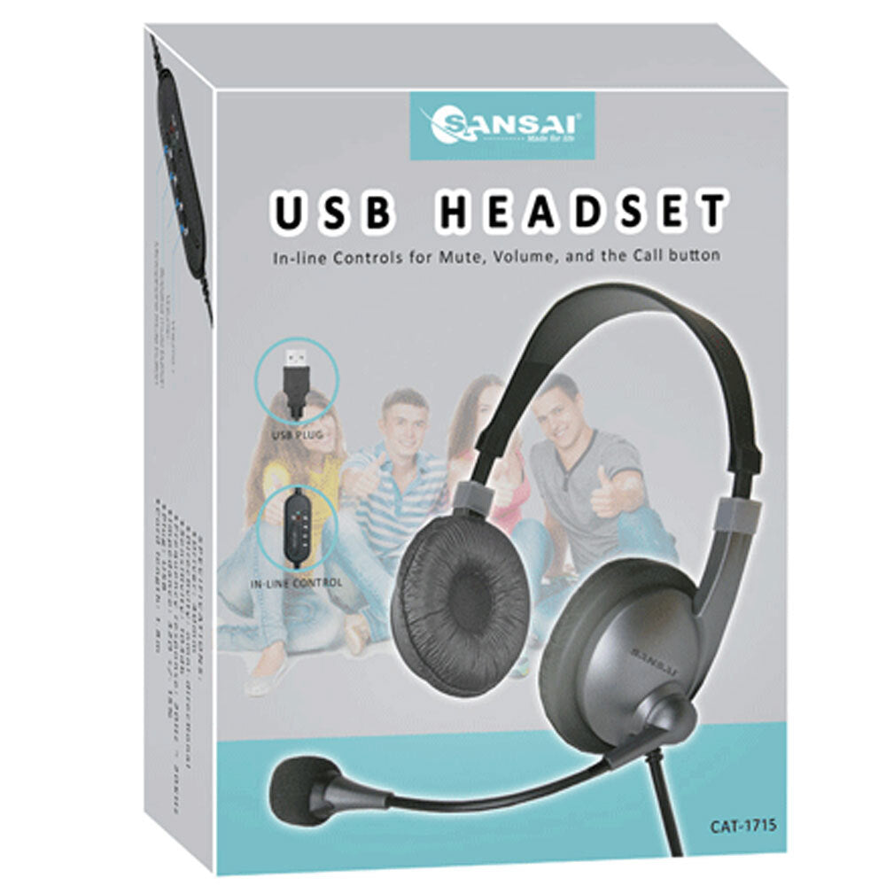 Sansai 1.8m Corded USB-A On Ear Wired Headset w/Microphone In-Line Control Black — image 3
