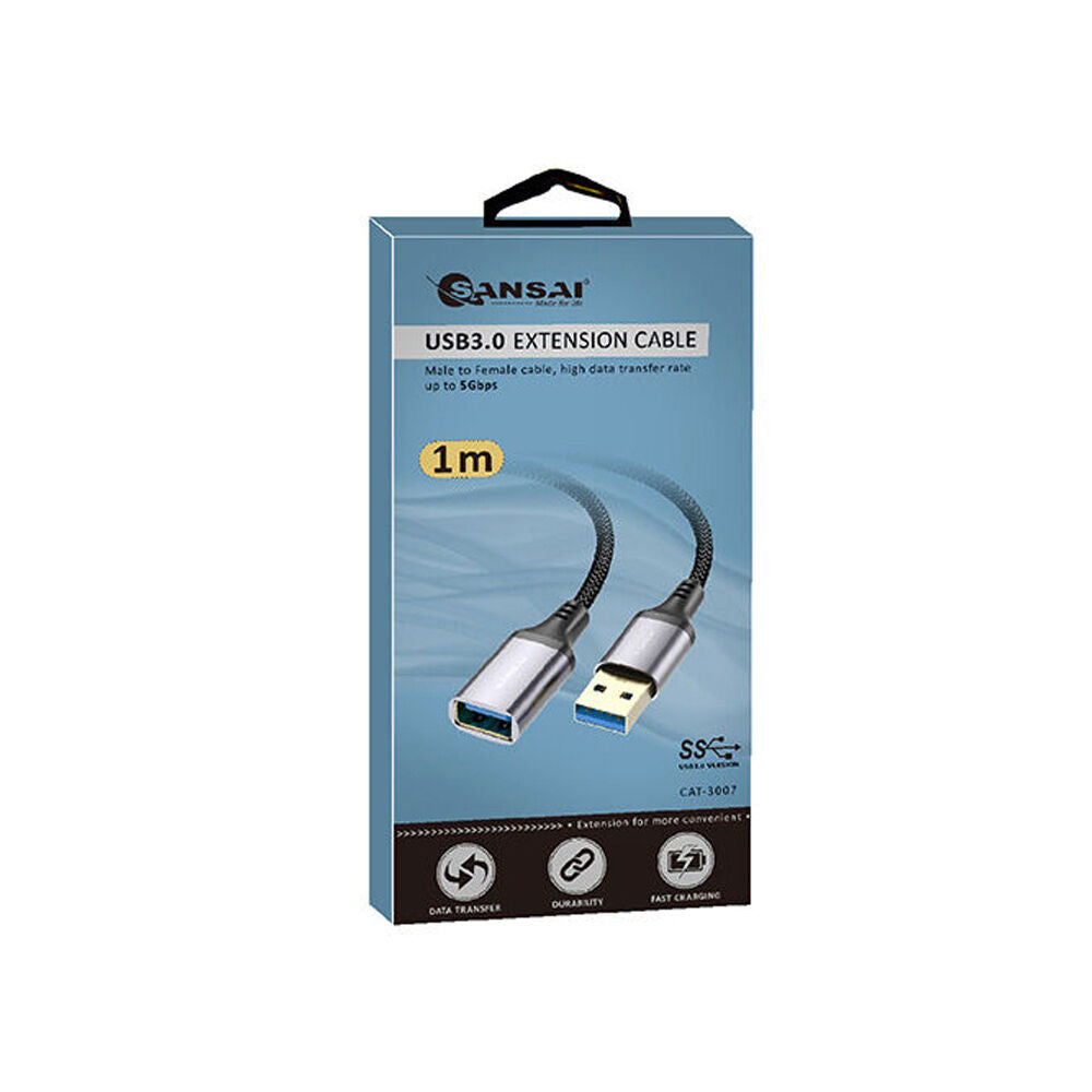 Sansai Black/Grey Heavy-Duty USB 3.0 Extension Cable USB-A Male to Female — 1m