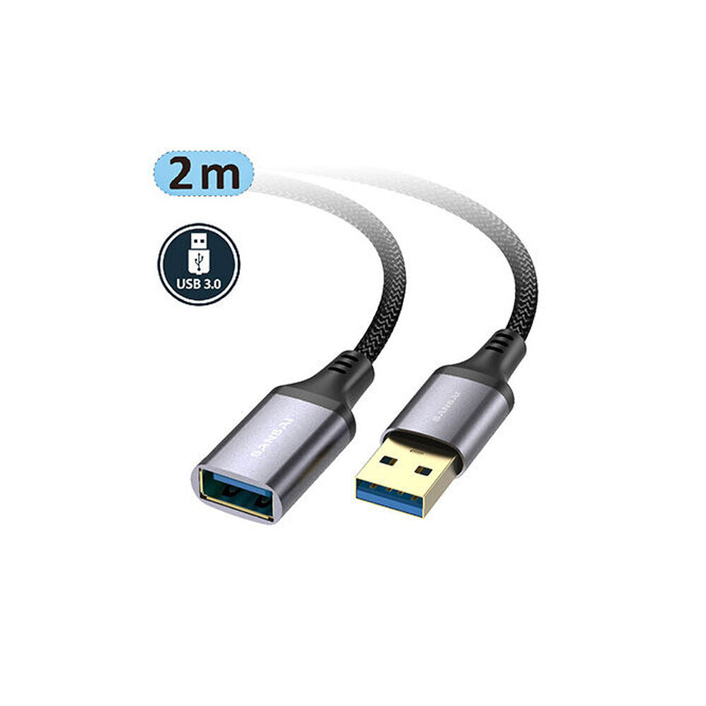 Sansai Heavy-Duty USB 3.0 Extension Cable USB-A Male to Female 2m Black/Grey (2 Pack) — image 2
