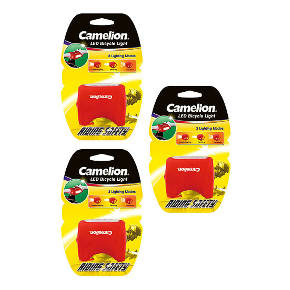 Camelion Bicycle Silicon Red LED Rear Light 10LM Bike w/ 3x AAA Batteries (3 Pack)