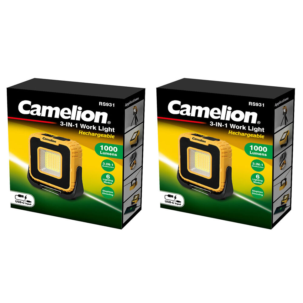 Camelion RS931 3-in-1 Multifunction Rechargeable Work Light 100lm Yellow (2 Pack)