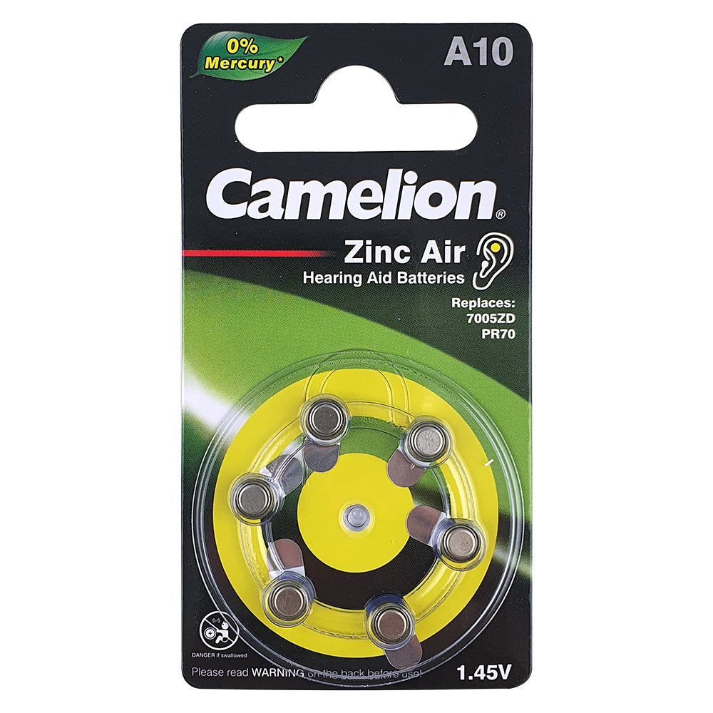Camelion A10 Zinc Air 1.45V Battery Button Cell Batteries for Hearing Aid (6 Pieces)