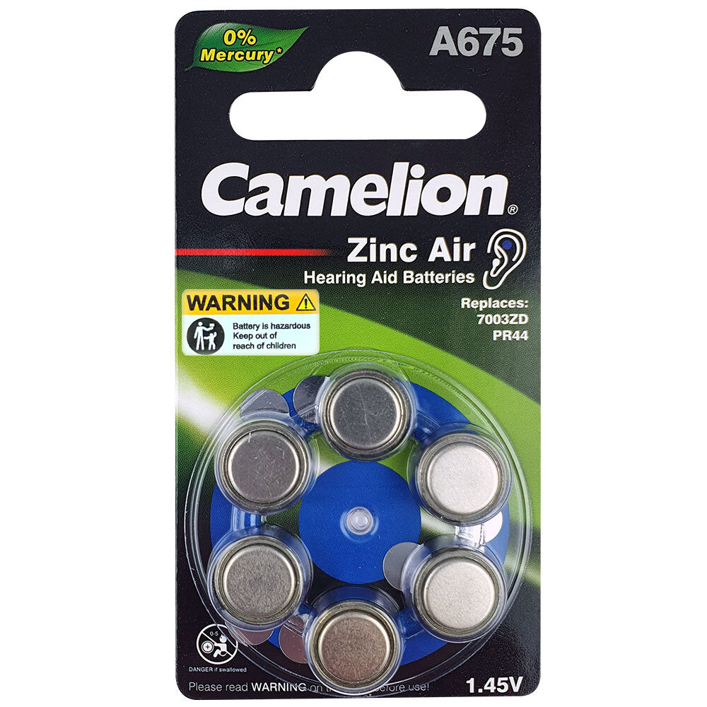 Camelion A675 Zinc Air 1.45V Battery Button Cell Batteries for Hearing Aid (6 Pieces)