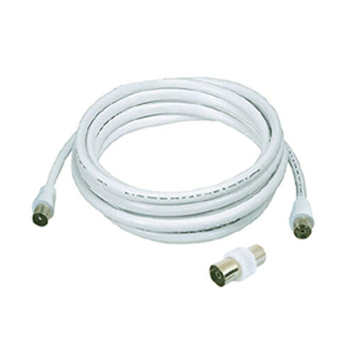 Sansai M to Male Antenna Flylead TV Coaxial Cable w Female Adaptor White — 10m